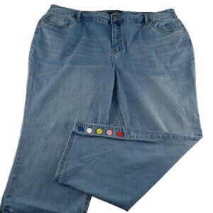 Baccini Women's Cropped Jeans Size 20W Distressed Light Wash Colored Buttons